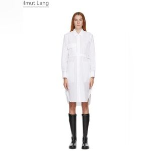 Helmut Lang White Belted Shirt Dress Size L